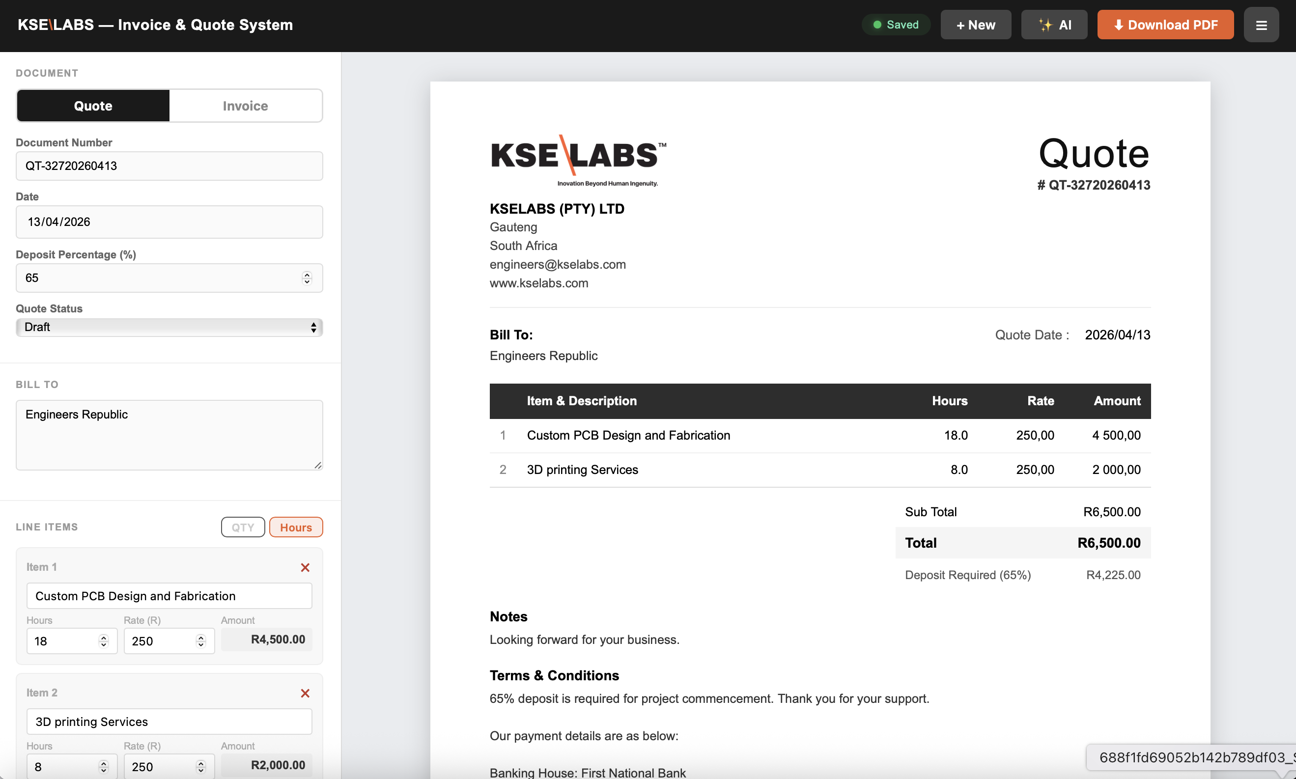 KSE Invoicing website screenshot